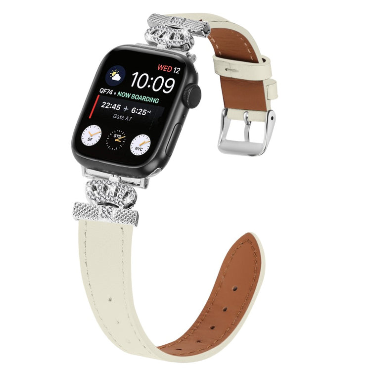 Smuk Ægte Læder Universal Rem passer til Apple Smartwatch - Hvid#serie_2