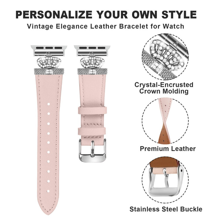 Smuk Ægte Læder Universal Rem passer til Apple Smartwatch - Pink#serie_4