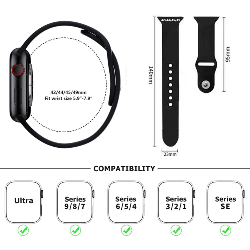 Skøn Silikone Universal Rem passer til Apple Smartwatch - Sort#serie_1