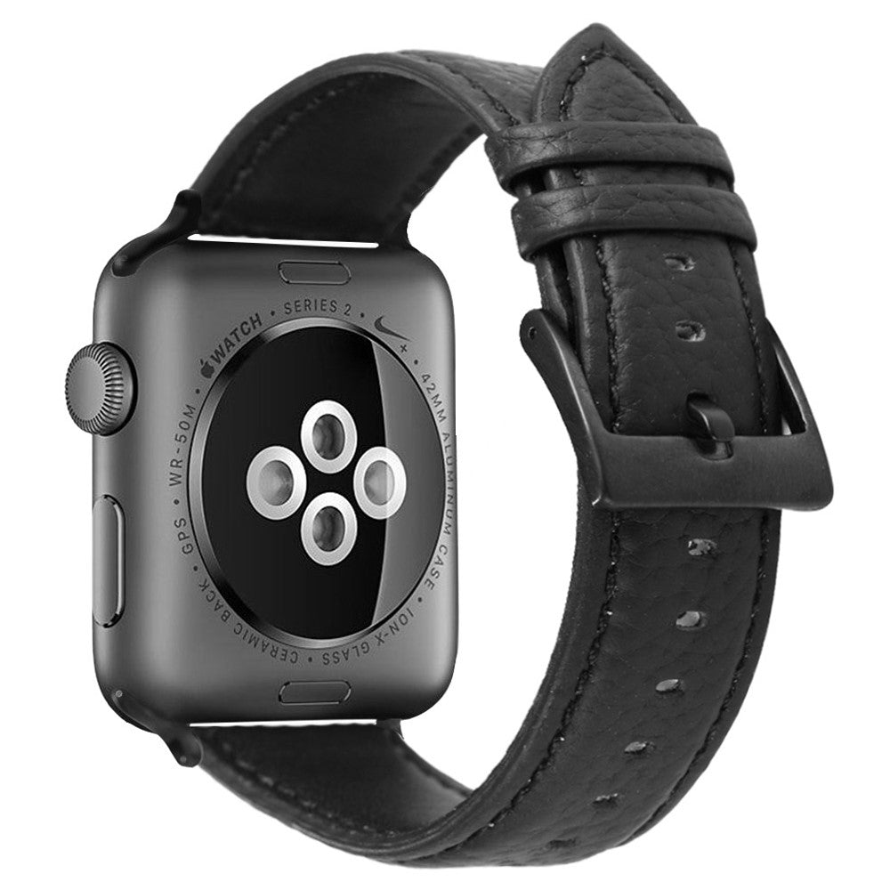 Holdbart Ægte Læder Universal Rem passer til Apple Smartwatch - Sort#serie_1