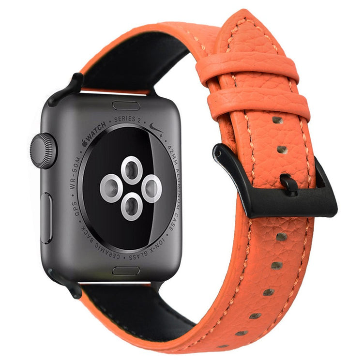 Holdbart Ægte Læder Universal Rem passer til Apple Smartwatch - Orange#serie_2