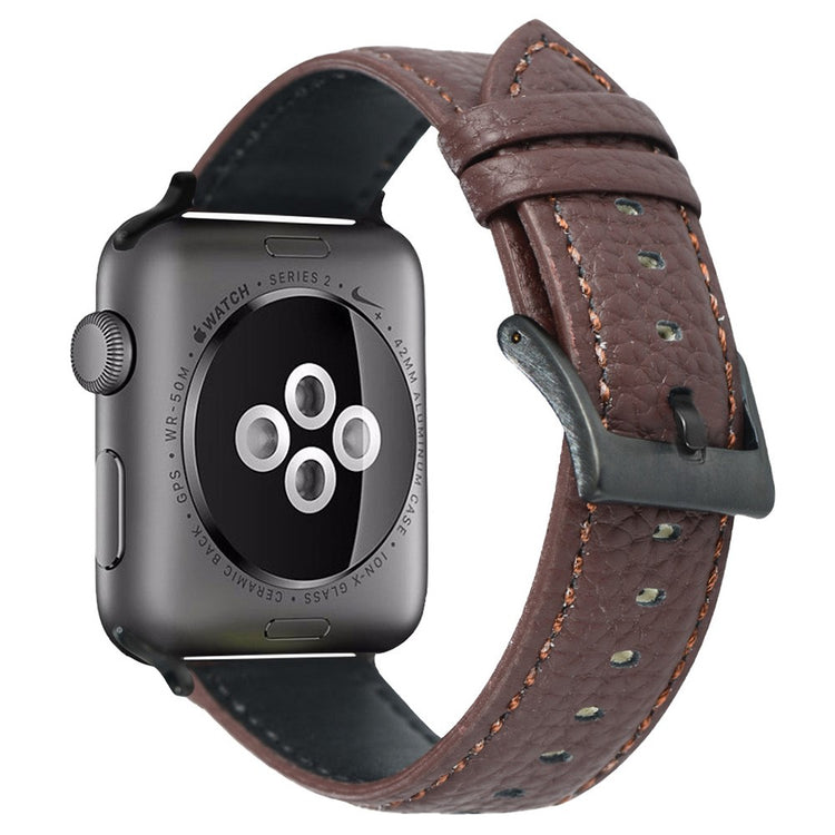 Holdbart Ægte Læder Universal Rem passer til Apple Smartwatch - Brun#serie_4