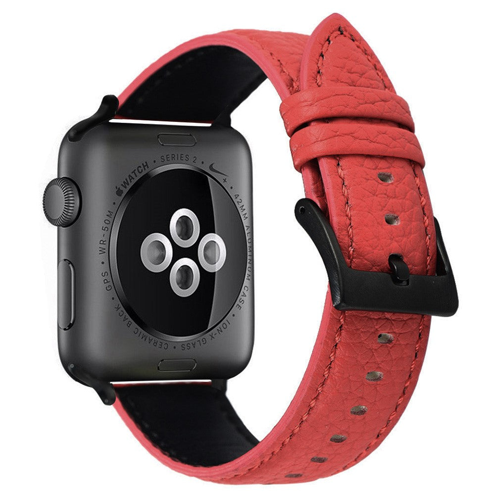 Holdbart Ægte Læder Universal Rem passer til Apple Smartwatch - Rød#serie_5