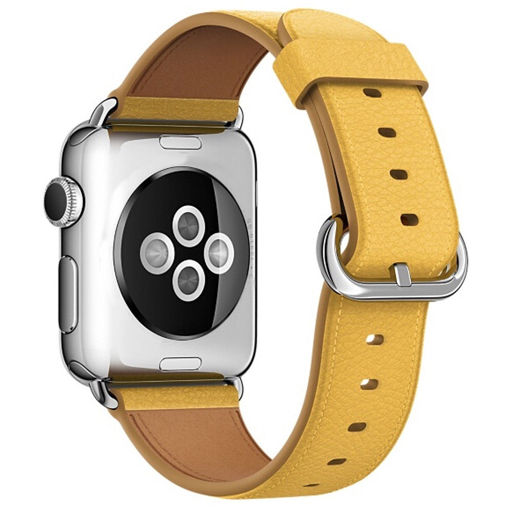 Super Sejt Ægte Læder Universal Rem passer til Apple Smartwatch - Gul#serie_3