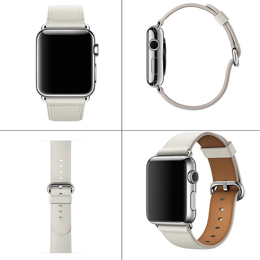 Super Sejt Ægte Læder Universal Rem passer til Apple Smartwatch - Hvid#serie_5