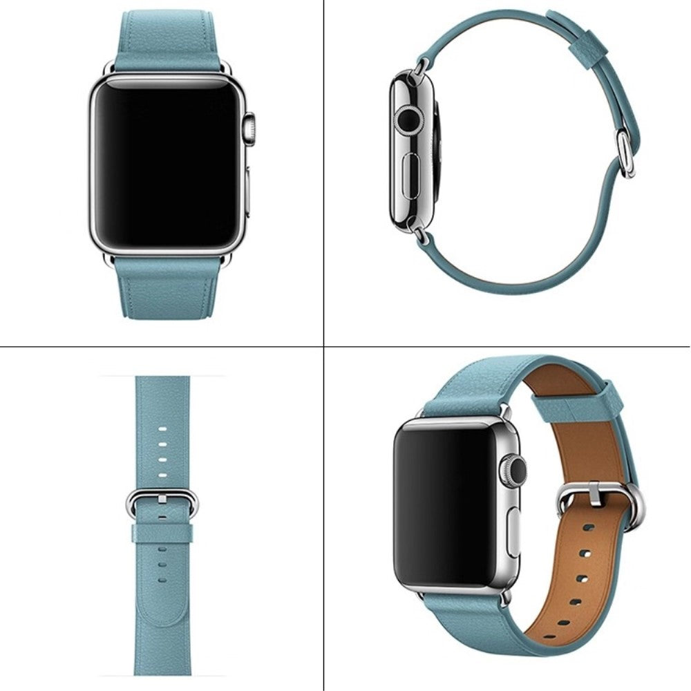 Super Sejt Ægte Læder Universal Rem passer til Apple Smartwatch - Blå#serie_6