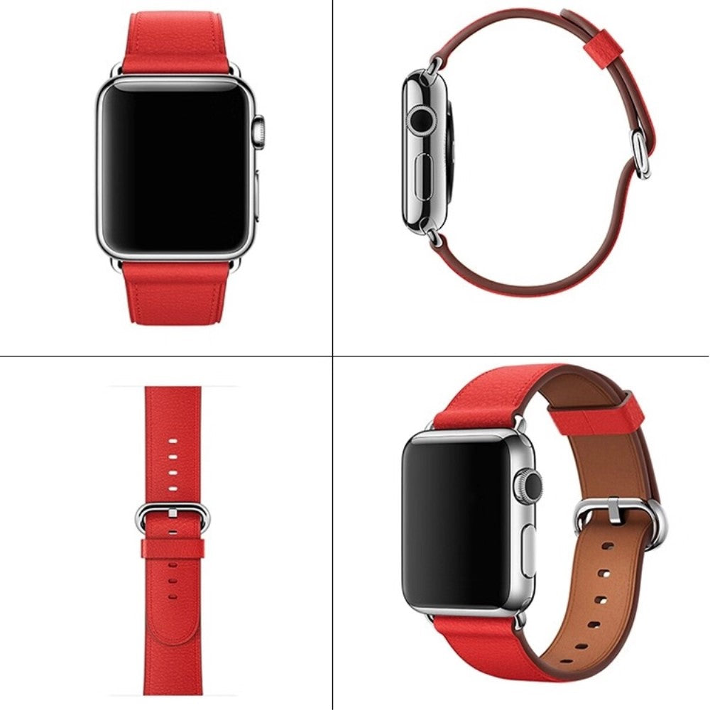 Super Sejt Ægte Læder Universal Rem passer til Apple Smartwatch - Rød#serie_7