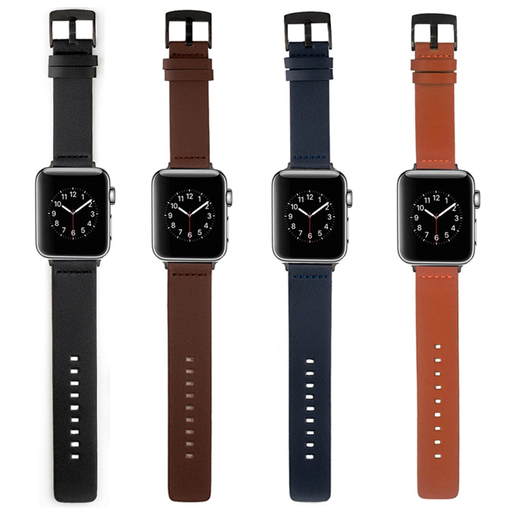Helt Vildt Rart Ægte Læder Universal Rem passer til Apple Smartwatch - Sort#serie_1