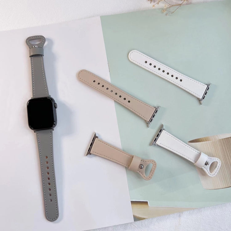 Super Flot Ægte Læder Universal Rem passer til Apple Smartwatch - Sølv#serie_3