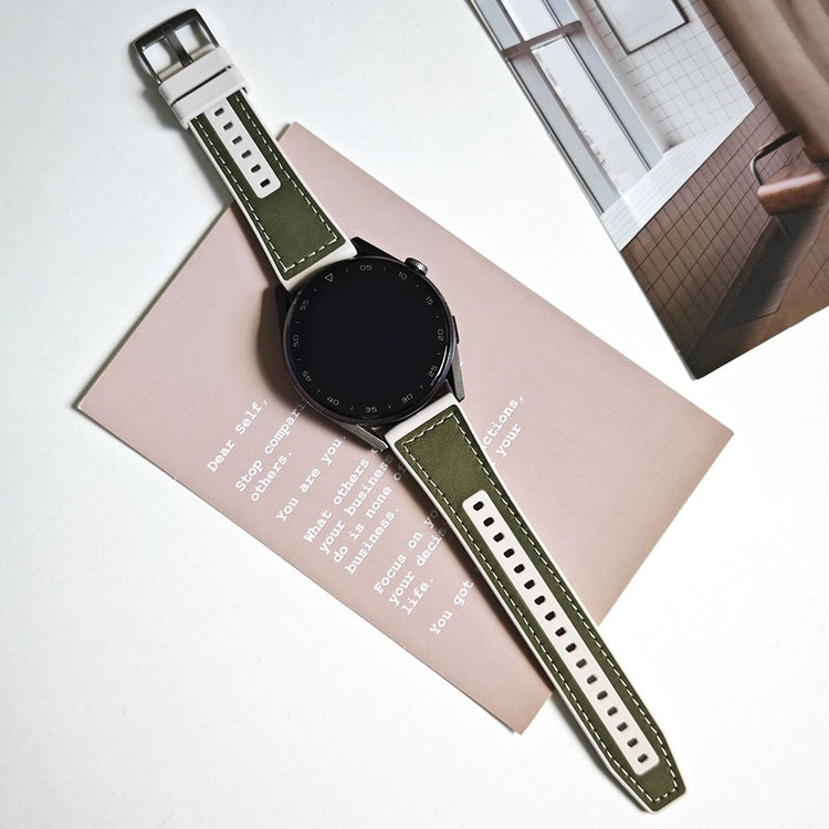 Vildt Cool Ægte Læder Og Silikone Universal Rem passer til Smartwatch - Grøn#serie_3