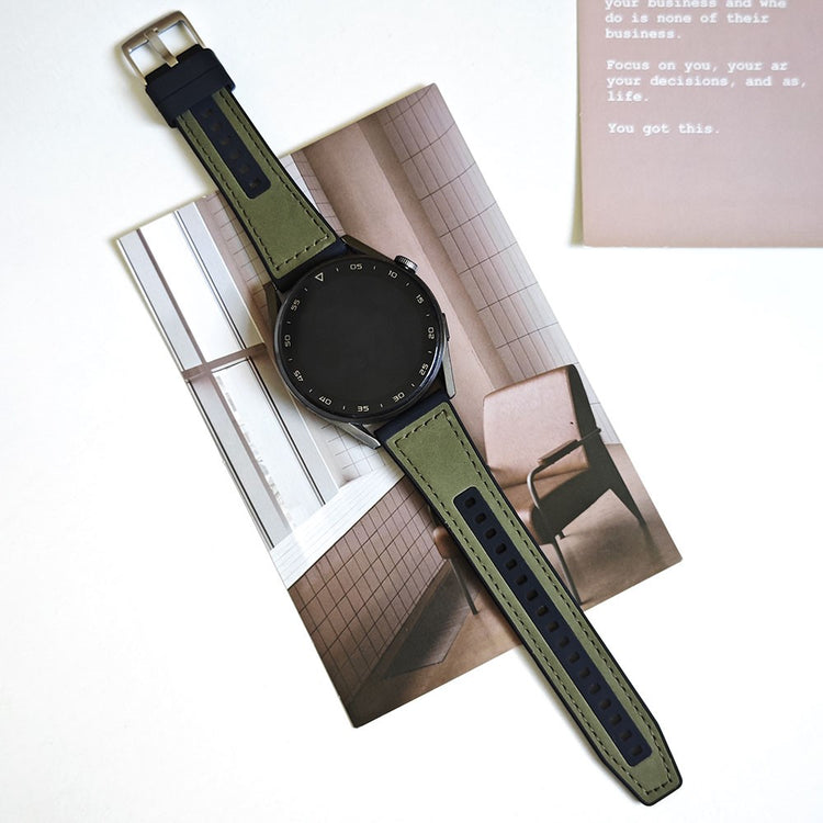 Smuk Ægte Læder Og Silikone Universal Rem passer til Smartwatch - Grøn#serie_4