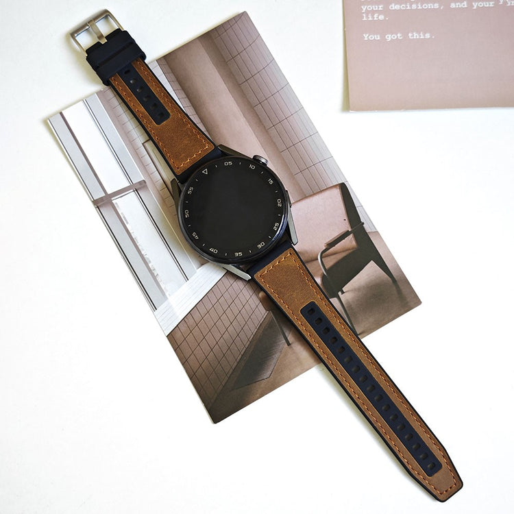 Smuk Ægte Læder Og Silikone Universal Rem passer til Smartwatch - Brun#serie_5