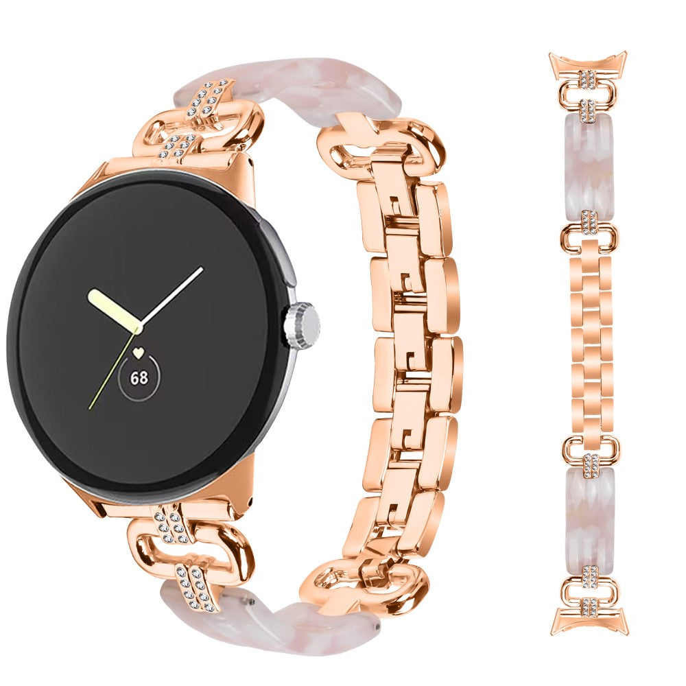 Nydelig Metal, Plastik Og Rhinsten Rem passer til Google Pixel Watch - Pink#serie_4