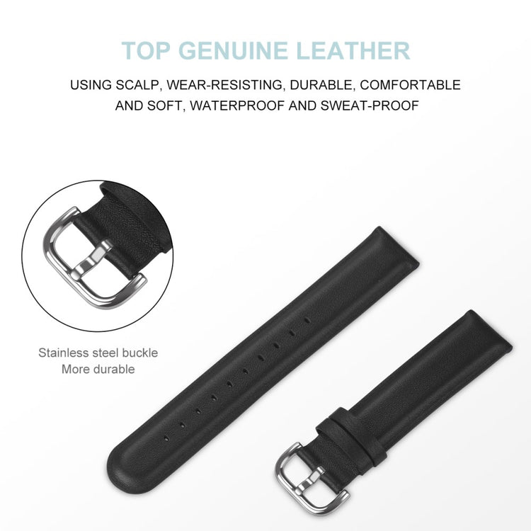 Nydelig Ægte Læder Universal Rem passer til Smartwatch - Sort#serie_1
