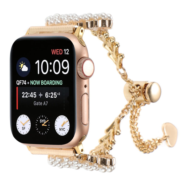 Rigtigt Rart Metal Og Sten Universal Rem passer til Apple Smartwatch - Guld#serie_1