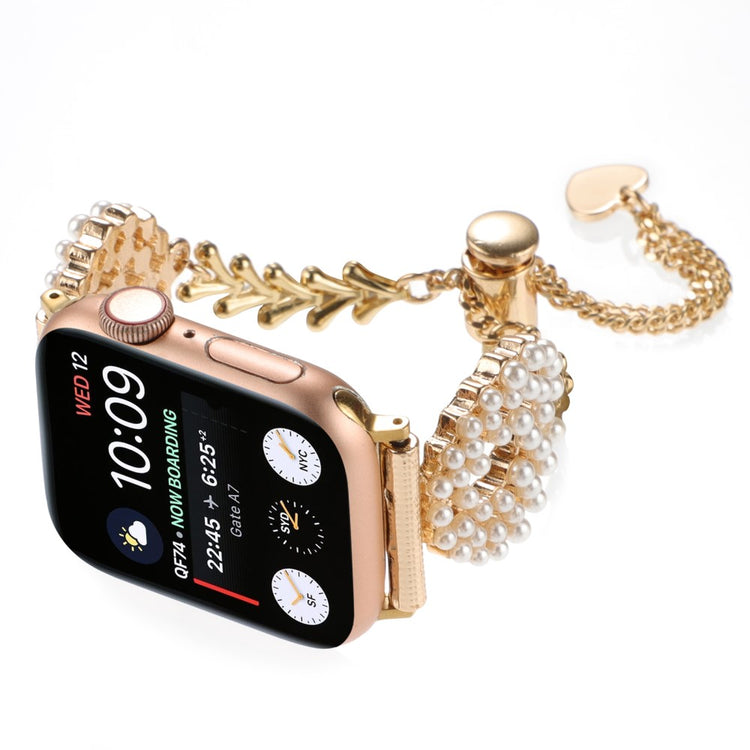 Rigtigt Rart Metal Og Sten Universal Rem passer til Apple Smartwatch - Guld#serie_1
