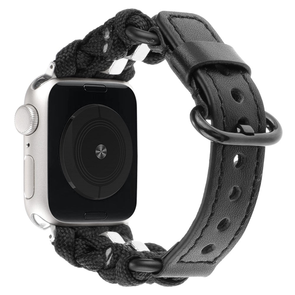 Solid Ægte Læder Og Nylon Universal Rem passer til Apple Smartwatch - Sort#serie_1
