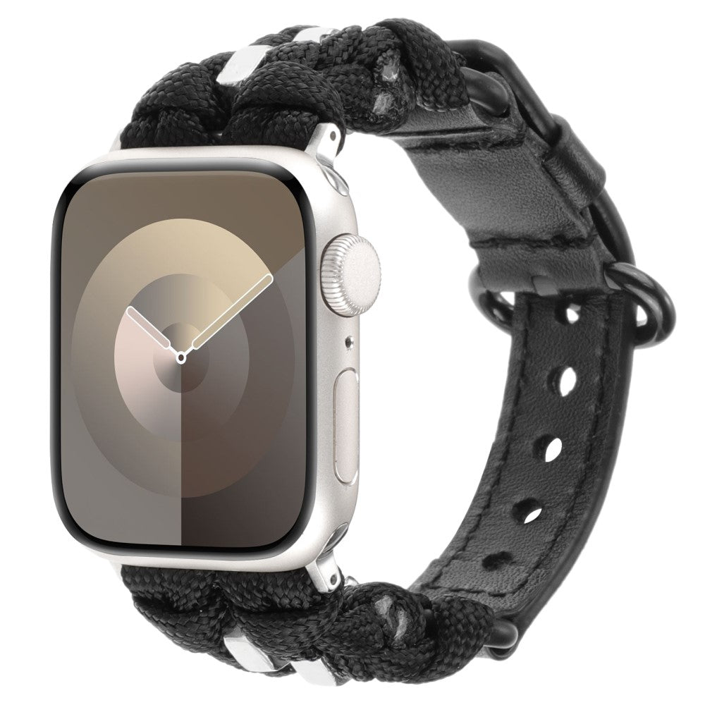 Solid Ægte Læder Og Nylon Universal Rem passer til Apple Smartwatch - Sort#serie_1
