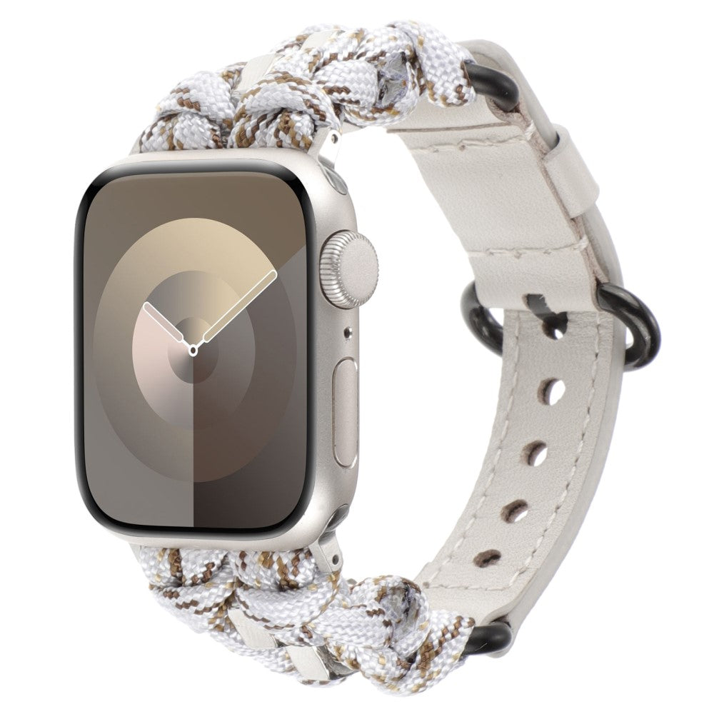 Solid Ægte Læder Og Nylon Universal Rem passer til Apple Smartwatch - Hvid#serie_2