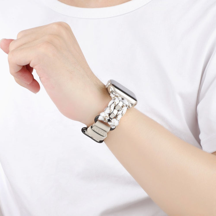 Solid Ægte Læder Og Nylon Universal Rem passer til Apple Smartwatch - Hvid#serie_2
