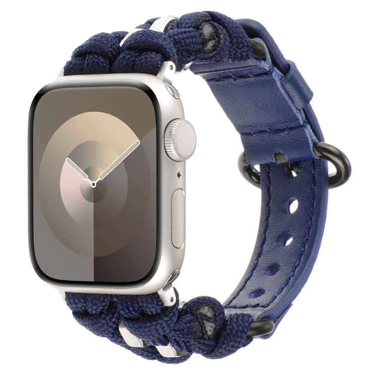 Solid Ægte Læder Og Nylon Universal Rem passer til Apple Smartwatch - Blå#serie_3