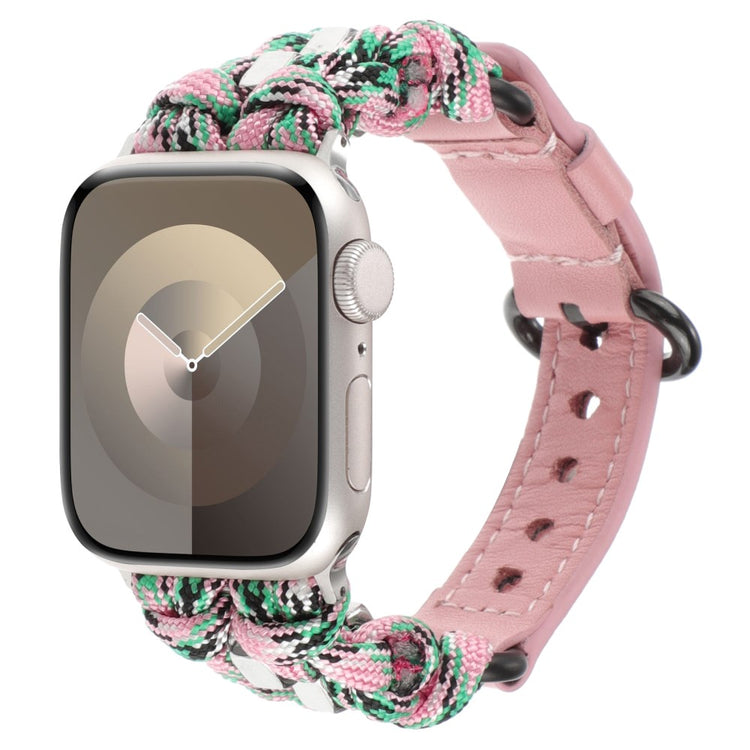 Solid Ægte Læder Og Nylon Universal Rem passer til Apple Smartwatch - Pink#serie_4