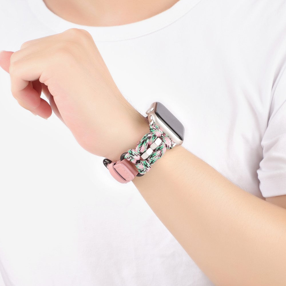 Solid Ægte Læder Og Nylon Universal Rem passer til Apple Smartwatch - Pink#serie_4