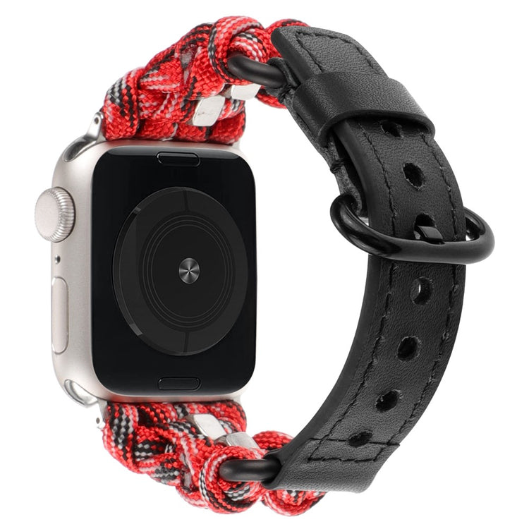 Solid Ægte Læder Og Nylon Universal Rem passer til Apple Smartwatch - Rød#serie_5