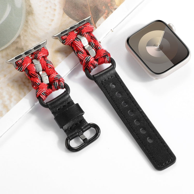 Solid Ægte Læder Og Nylon Universal Rem passer til Apple Smartwatch - Rød#serie_5