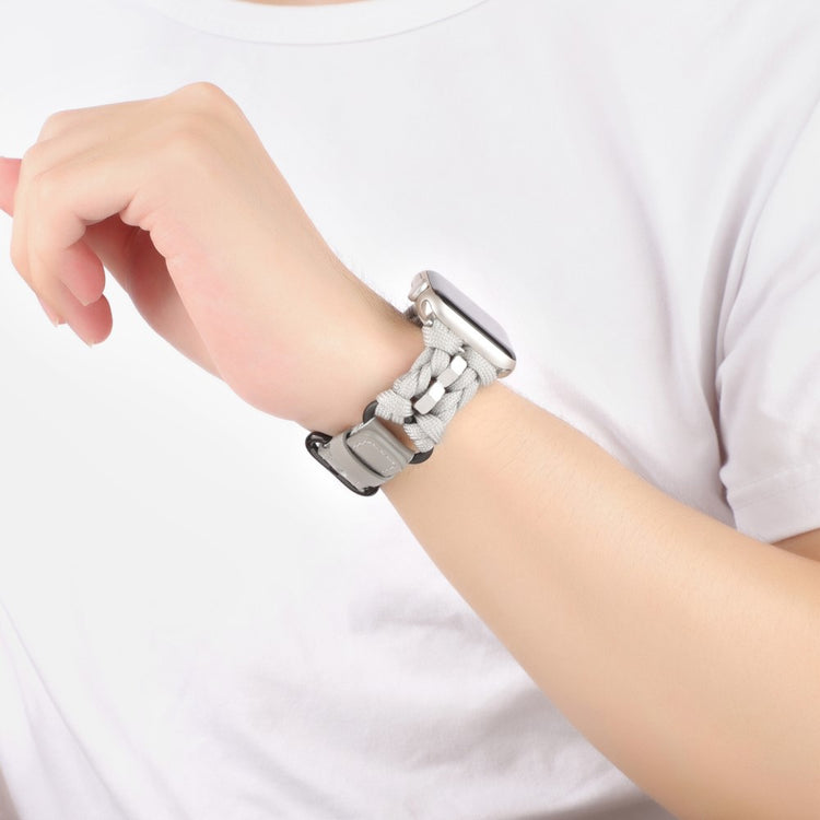Solid Ægte Læder Og Nylon Universal Rem passer til Apple Smartwatch - Sølv#serie_6
