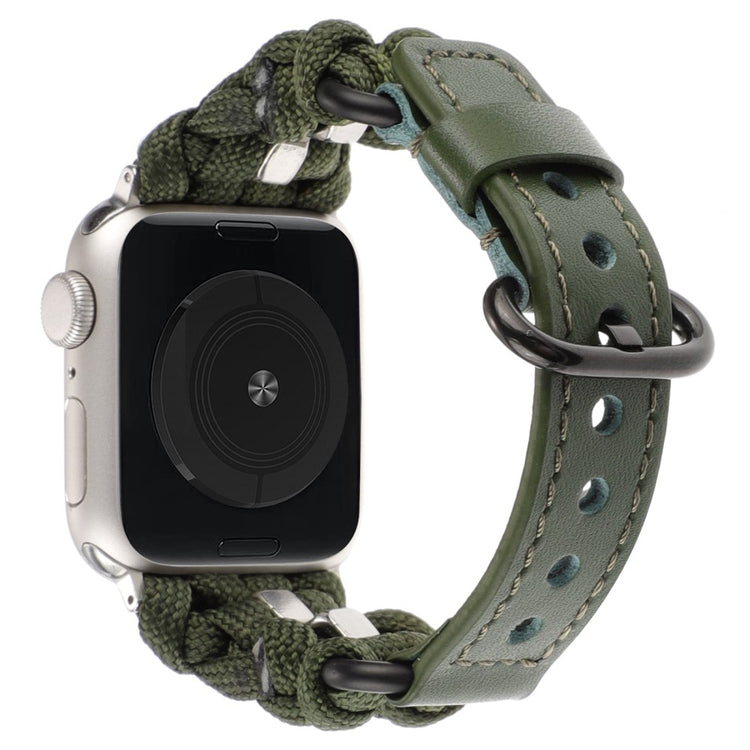 Solid Ægte Læder Og Nylon Universal Rem passer til Apple Smartwatch - Grøn#serie_7