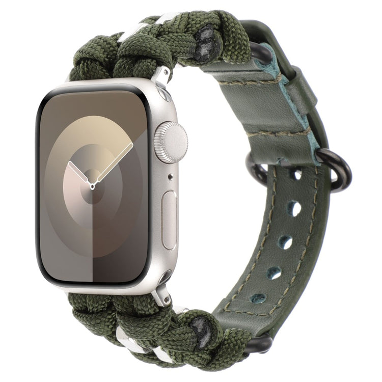 Solid Ægte Læder Og Nylon Universal Rem passer til Apple Smartwatch - Grøn#serie_7