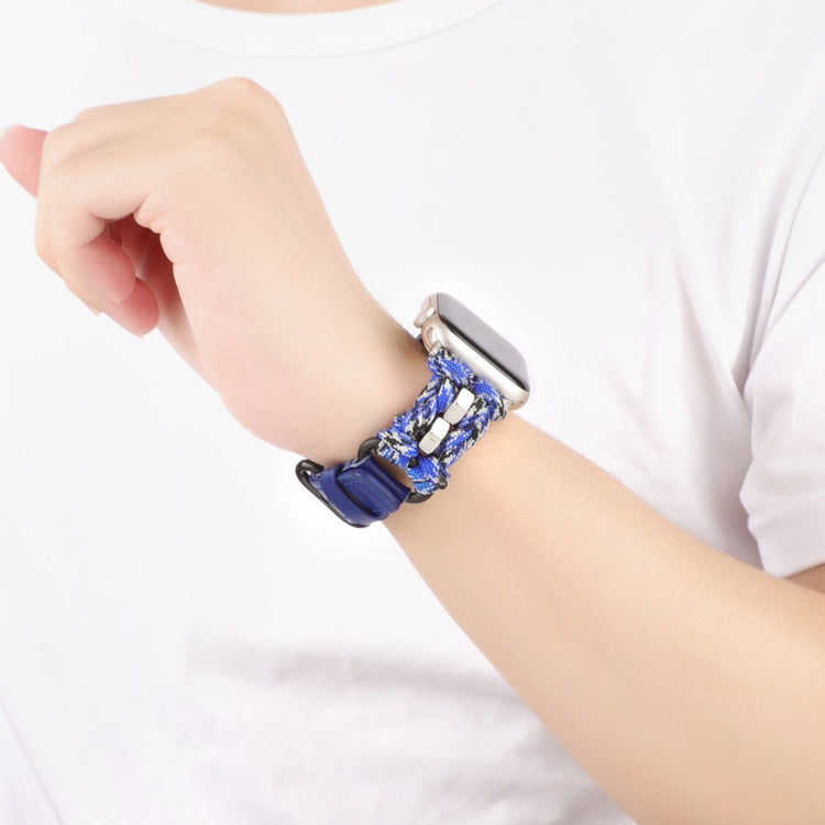 Solid Ægte Læder Og Nylon Universal Rem passer til Apple Smartwatch - Blå#serie_8