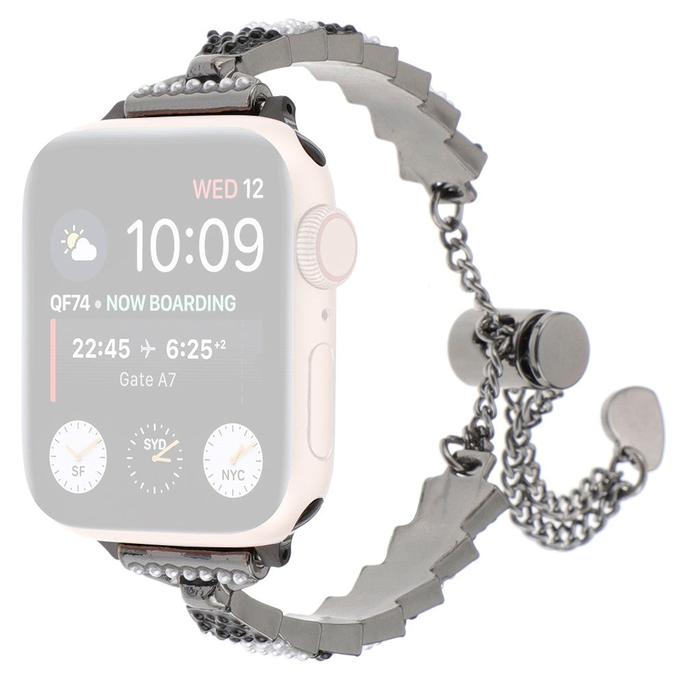 Super Nydelig Metal Og Sten Universal Rem passer til Apple Smartwatch - Sort#serie_1
