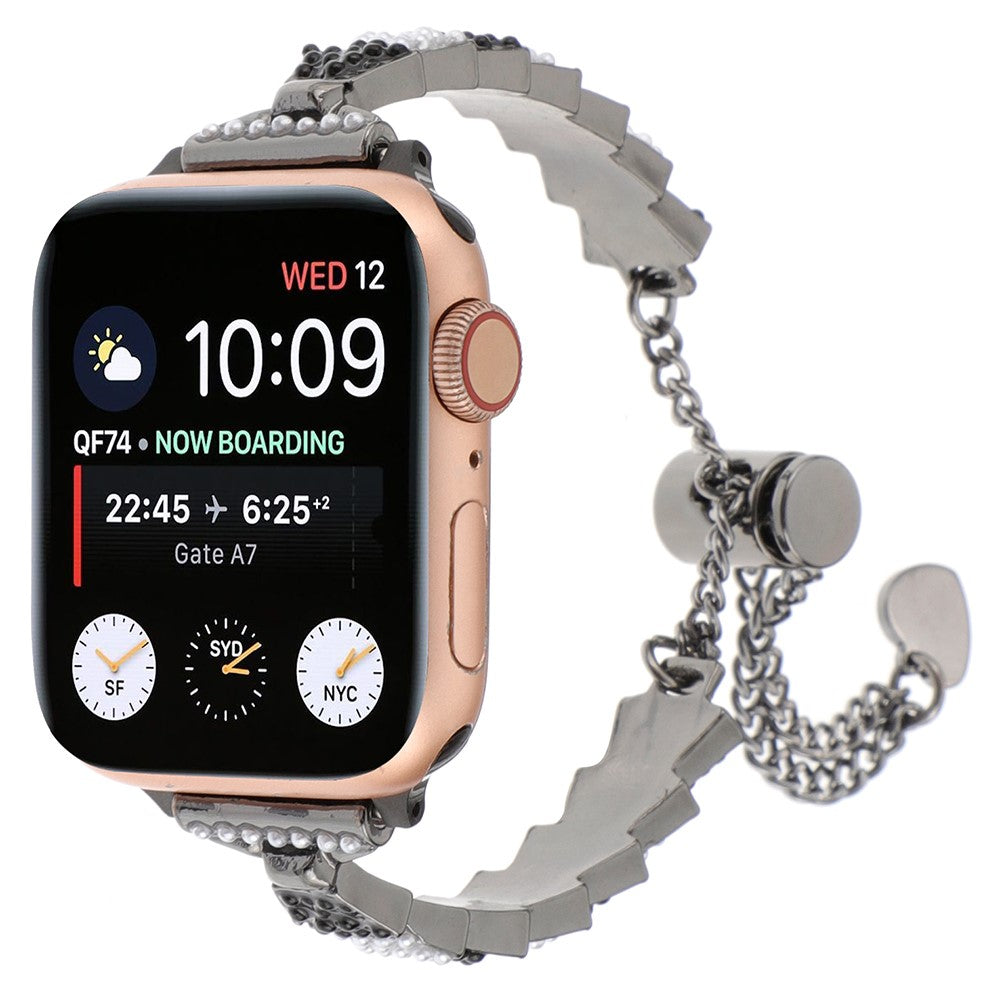 Super Nydelig Metal Og Sten Universal Rem passer til Apple Smartwatch - Sort#serie_1