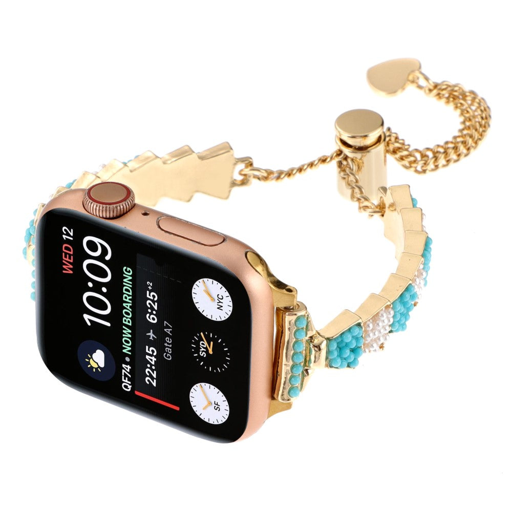Super Nydelig Metal Og Sten Universal Rem passer til Apple Smartwatch - Guld#serie_2