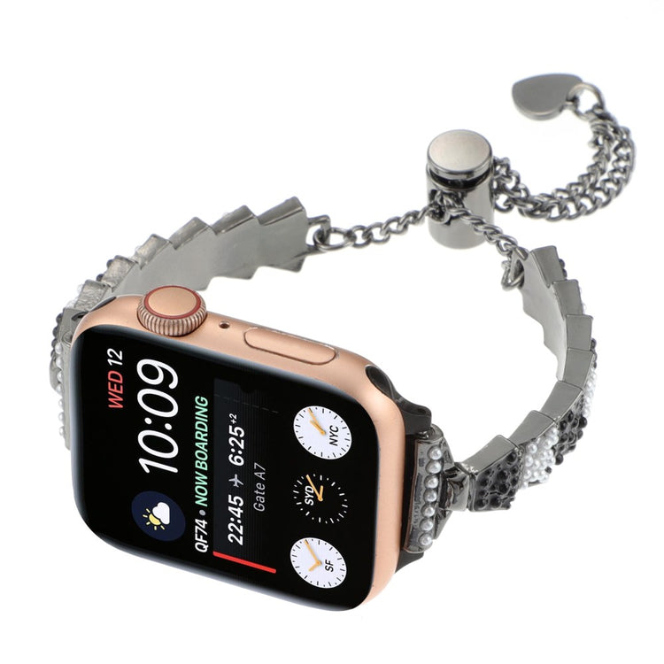 Super Skøn Metal Og Sten Universal Rem passer til Apple Smartwatch - Sort#serie_1