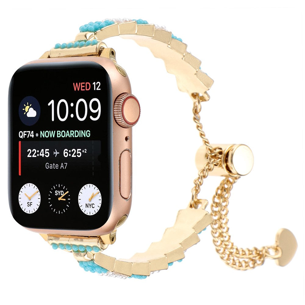 Super Skøn Metal Og Sten Universal Rem passer til Apple Smartwatch - Guld#serie_2
