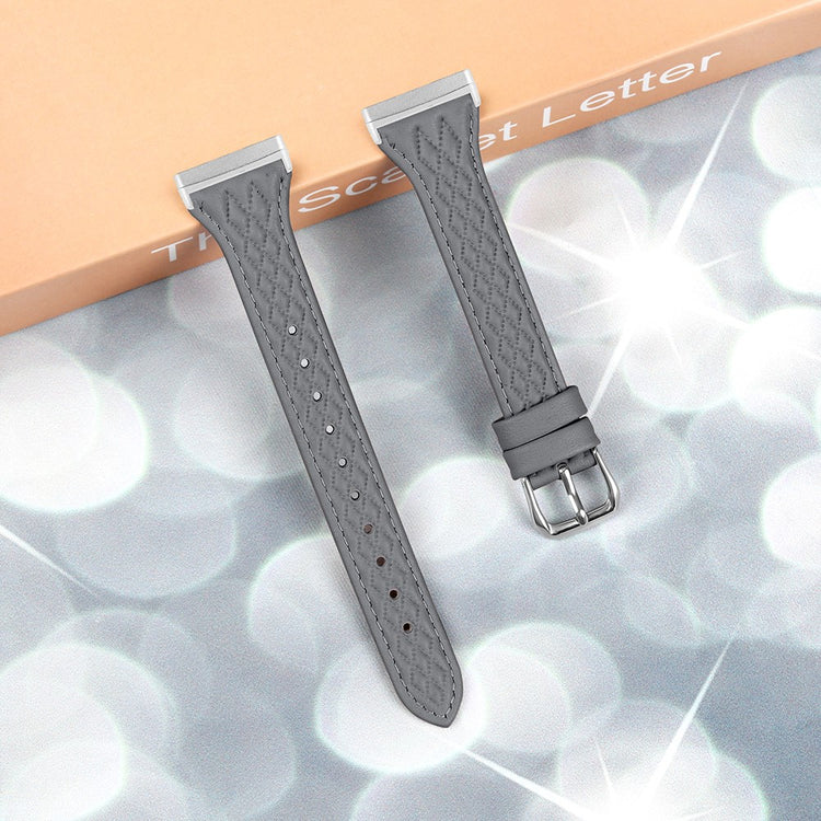 Ægte Læder Universal Rem passer til Fitbit Sense 1 / Fitbit Versa 3 - Sølv#serie_3