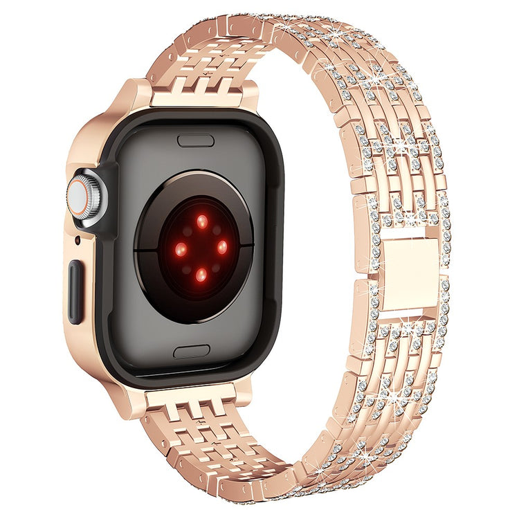 Apple Watch Series 6 5 4 SE (2023) SE (2022) SE 44mm Rhinestone Decor Metal Strap with Watch Case - Rose Gold#serie_3