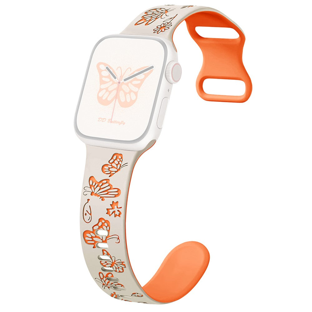 Apple Watch Series 9 8 7 41mm / 6 5 4 SE (2022) SE (2023) SE 40mm / 3 2 1 38mm Silicone Strap Dual Color Watchband  - Starlight+Orange#serie_7