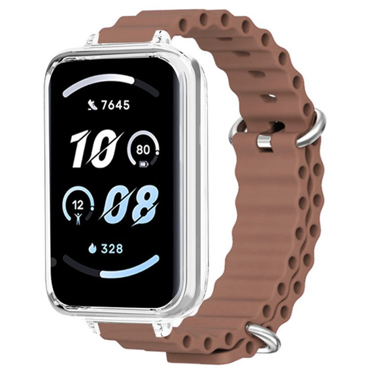 Honor band 9 Watch band Ocean Silicone Strap with Transparent Case - Brown#serie_13