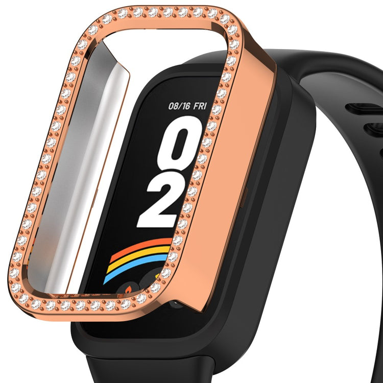 Xiaomi Smart Band 9 Active / Redmi Band 3 Hollow-Out Cover Rhinestone Decor Bump Resistant Watch Frame Case - Electroplating Rose Gold#serie_2