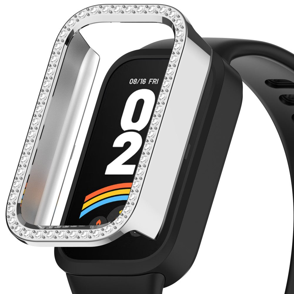 Xiaomi Smart Band 9 Active / Redmi Band 3 Hollow-Out Cover Rhinestone Decor Bump Resistant Watch Frame Case - Electroplating Silver#serie_3