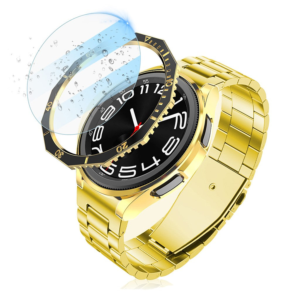 Flot Cover med Skærmbeskytter i Silikone og Glas passer til Samsung Galaxy Watch 6 Classic (43mm) - Guld#serie_1