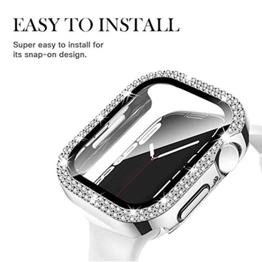 Apple Watch Series 9 8 7 41mm Watch Case Rhinestone Electroplating Frame with Tempered Glass Film - Red#serie_4