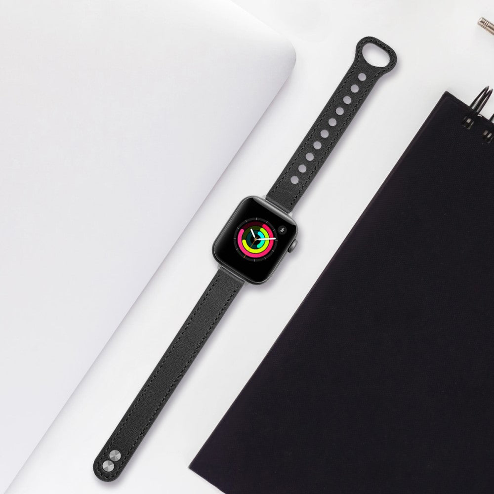 Superflot Ægte Læder Universal Rem passer til Apple Smartwatch - Sort#serie_2