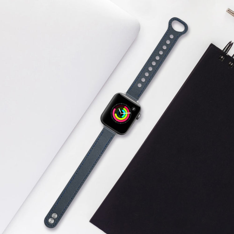 Superflot Ægte Læder Universal Rem passer til Apple Smartwatch - Blå#serie_5