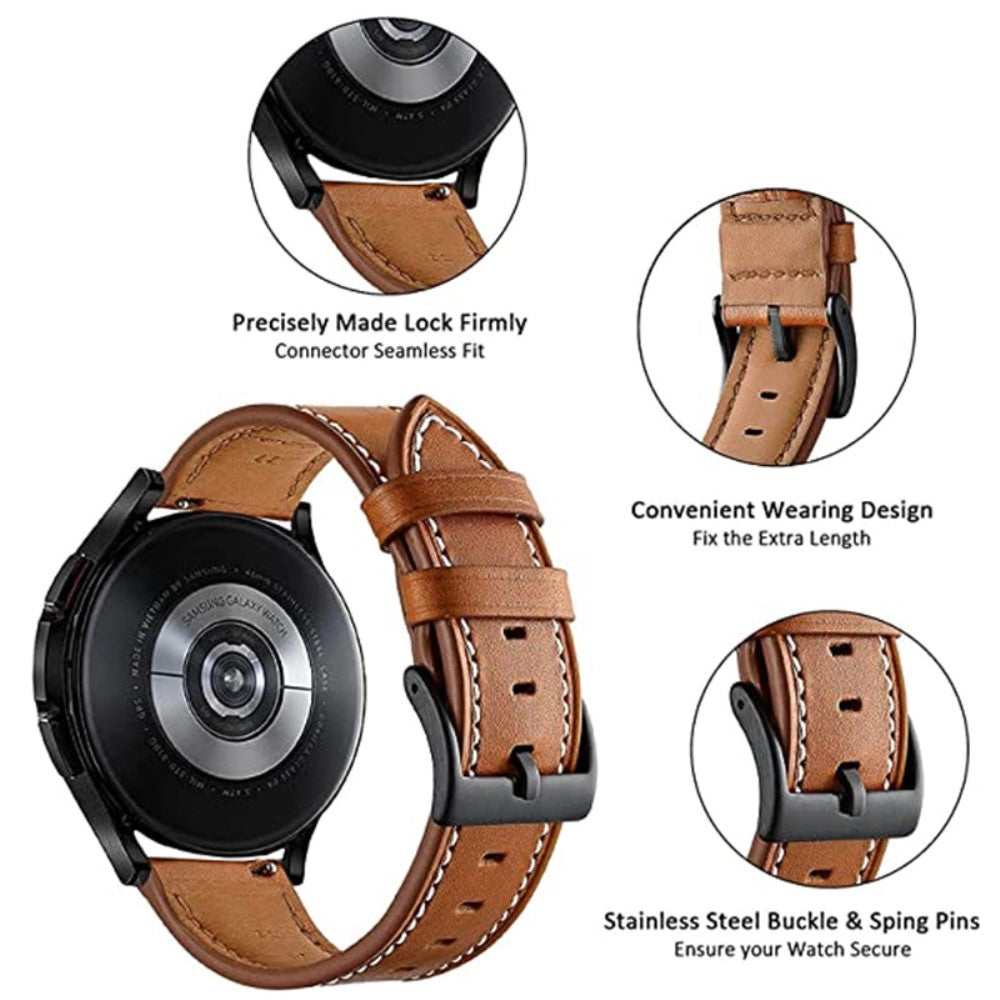 Rigtigt Holdbart Ægte Læder Universal Rem passer til Smartwatch - Sølv#serie_4