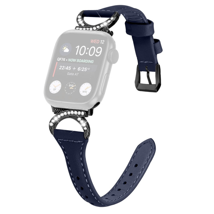 Skøn Ægte Læder Og Rhinsten Universal Rem passer til Apple Smartwatch - Blå#serie_2